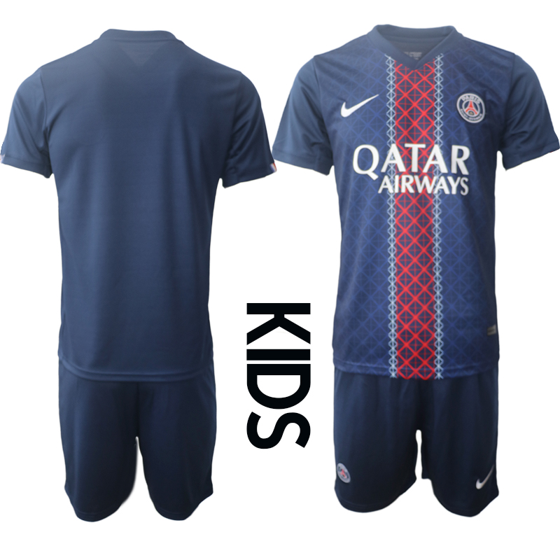 Youth 2025-2026 Club Paris St German home Blue Blank Soccer Jersey